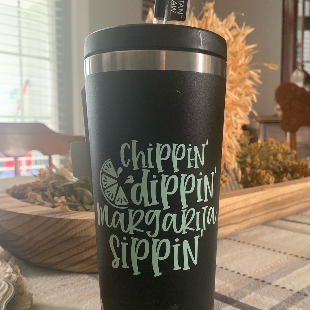 Black Tumbler with Fun Text Design
